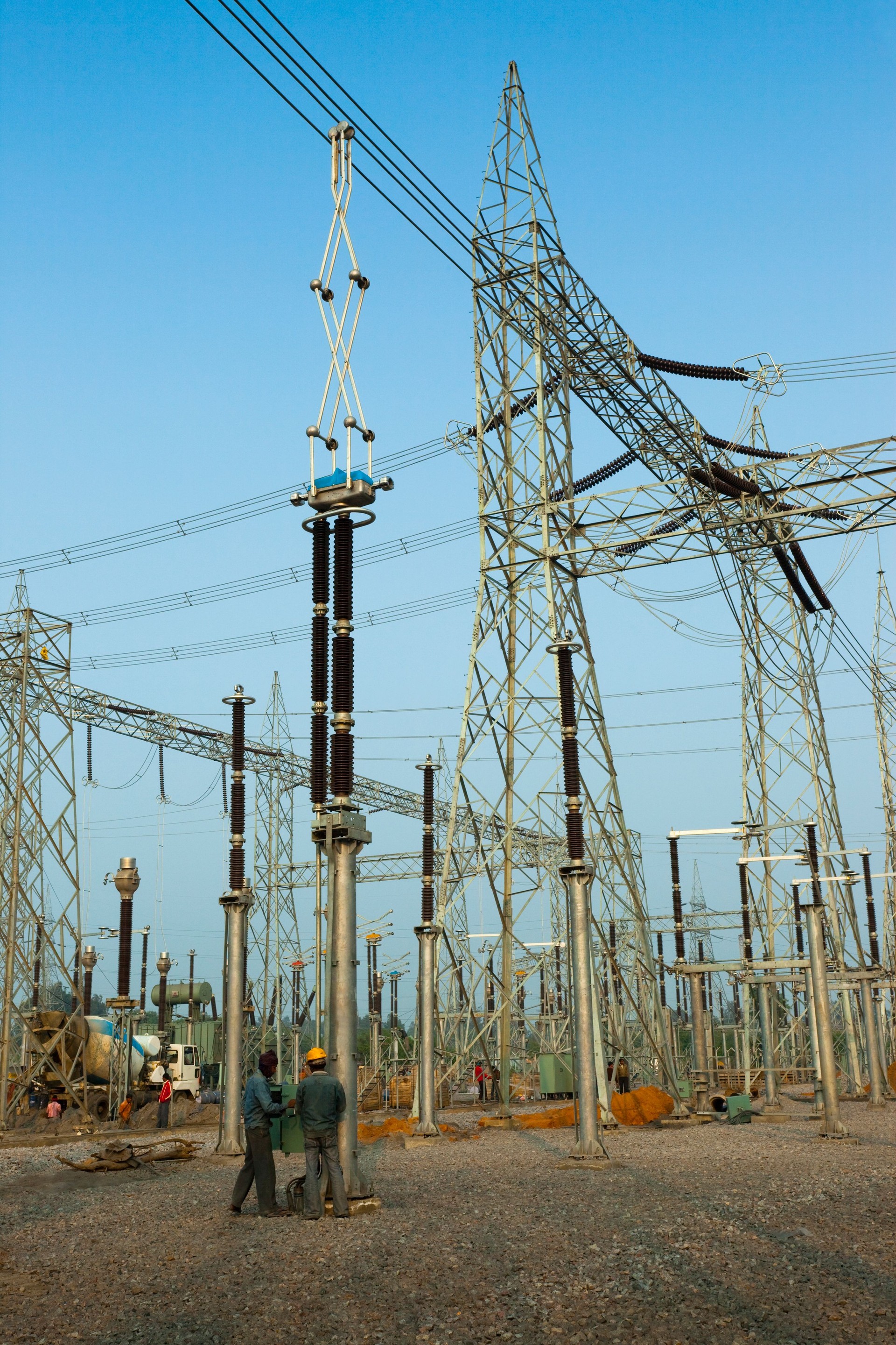Electricity pylons at a thermal power station